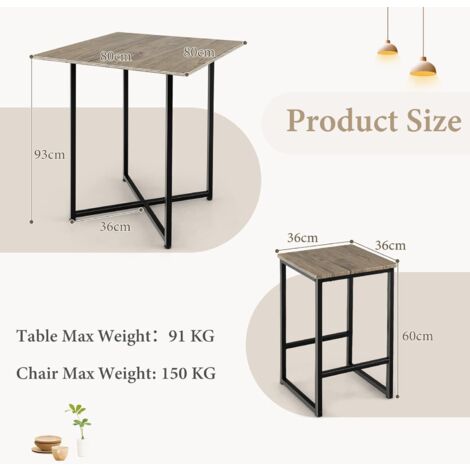 Ensemble Table Et Chaises Pour 4 Personnes, Table à Manger Avec Chaises Encastrables Avec Cadre Metallique Brun 2 Chaises 96326962