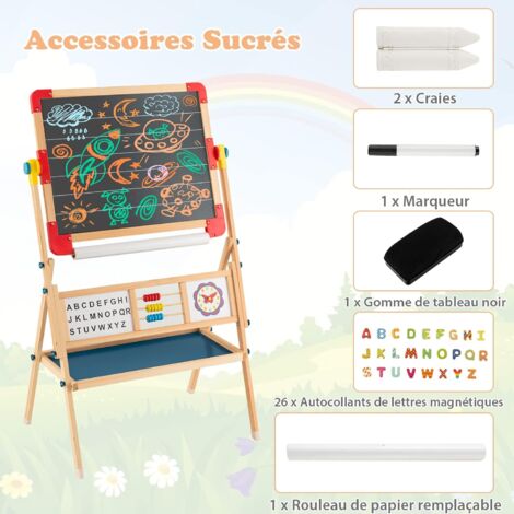 GOPLUS Tableau Enfant Double Face Blanc/Noir Pivotant à 360°-Hauteur Adjustable-Plateau de Rangement Orange - Jeux - Jouets