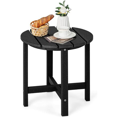 COSTWAY Table d’Appoint Extérieure en HDPE Résistante aux Intempéries Charge 100KG, Table Basse de Jardin Ronde Design Adirondack, pour Patio Terrasse Cour 46 x 46 cm, Noir (1/5)