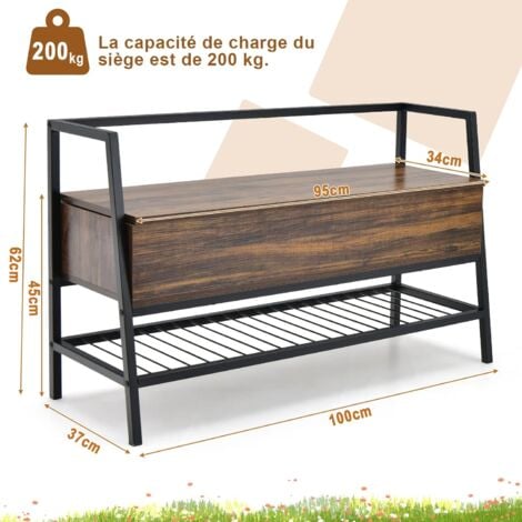 Meuble à Chaussures Banc à Chaussures en Bois 104 x 30 x 48 CM Marron  Grande Capacité de Rangement - Costway