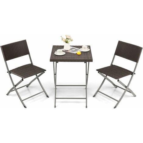 Ensemble Bistro 3 Pcs avec Table et 2 Chaises Pliantes Salon de Jardin  Extérieur 2 Personnes - Costway
