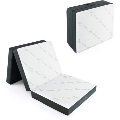 COSTWAY Matelas en Mousse Pliable en 3 Sections 80x193CM Matelas d'appoint Camping avec Poignée/Bande Velcro pour Chambre/Voyage/Gym (1/5)