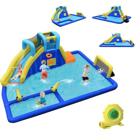 Costway – Château gonflable aquatique 6 en 1 avec piscine et toboggan – Mur d'escalade, panier de basket, pataugeoire – Souffleur 680W inclus