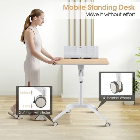 Pupitre Mobile COSTWAY - Podium Debout Réglable 108-122 Cm Avec Plateau Inclinable, Étagère & Roues - Idéal Église, École, Bureau, Séminaire