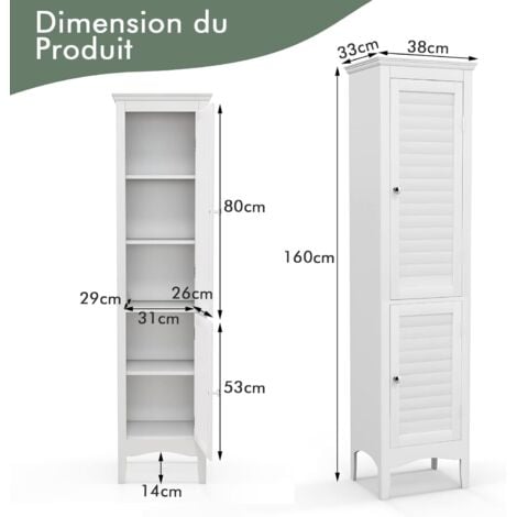 COSTWAY Meuble Salle de Bain avec 2 Tiroirs et Placard 42L