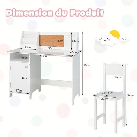 Bureau Enfant En Bois Avec 5 Compartiments, Table D’étude Avec Hauteur Raisonnable 62 Cm,charge - 10