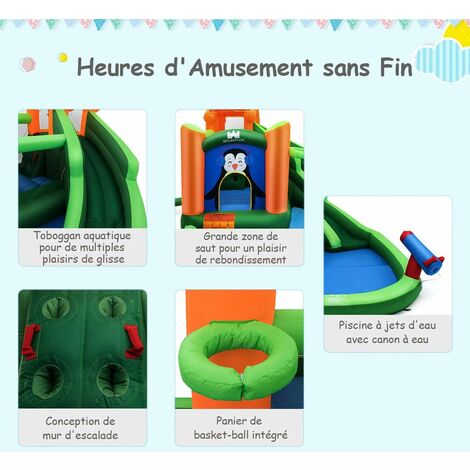 Château Gonflable Avec Toboggan Géant Et Maison De Saut Structure Gonflable Avec Tunnels Poteaux D Obstacles Souffleur Non Inclus