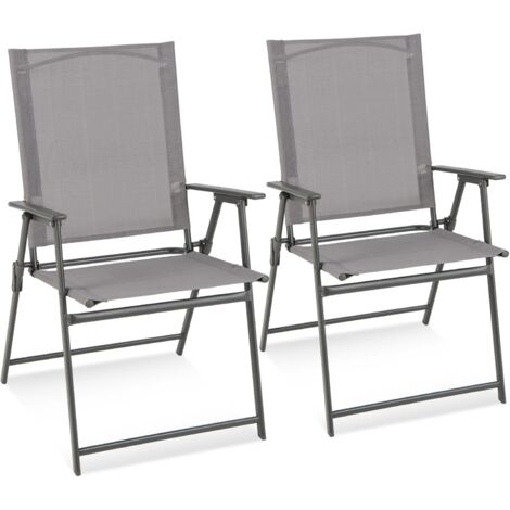Costway – Lot de 2 chaises pliantes de jardin – Cadre en métal antirouille – Dossier haut et assise large – Charge 150 kg – Gris (1/5)