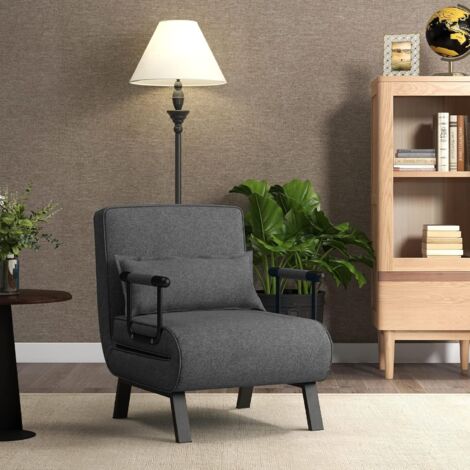 Fauteuil Convertible Chauffeuse Convertible 1 Place avec Oreiller 5 Positions en Tissu Lin Éponge 54x56x70cm Gris Fauteuil Convertible Chauffeuse Convertible 1 Place avec Oreiller 5 Positions en Tissu Lin Éponge 54x56x70cm Gris