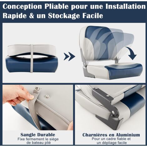 2 Sièges Bateau COSTWAY Pliables – PVC Imperméable, Mousse Haute Densité, Dossier Incurvé, Support 110 Kg, Boulonnage Standard