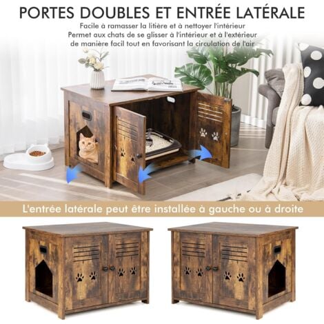 COSTWAY Meuble Litiere Chat avec Portes à Persiennes et 2 poignées découpées Style Industriel, Maison de Toilette Chat Bonne respirabilité, 70 x 52 x 51 CM, Facile à Nettoyer et Installer
