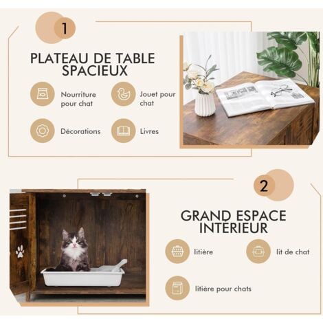 COSTWAY Meuble Litiere Chat avec Portes à Persiennes et 2 poignées découpées Style Industriel, Maison de Toilette Chat Bonne respirabilité, 70 x 52 x 51 CM, Facile à Nettoyer et Installer