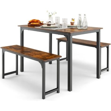Ensemble de salle à manger rustique 3 pièces avec table et bancs Cadre en  acier Design industriel - Vasagle