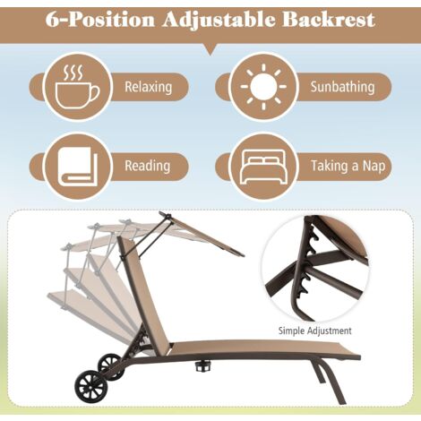 Chaise Jardin Pliante COSTWAY - 7 Positions Inclinable, Tissu Respirant, Support 180 Kg