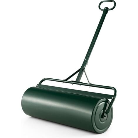 COSTWAY Rouleau à Gazon de Jardin en Métal avec Poignée de Préhension Détachable, Rouleau de Pelouse Rempli d'eau/Sable 63L- Ø 30 CM, Idéal pour Obtenir Pelouse Uniforme (Vert)