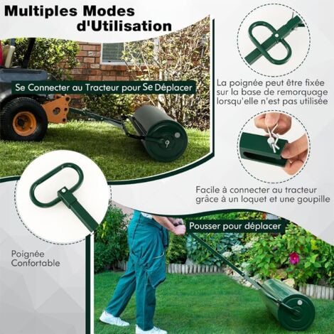 COSTWAY Rouleau à Gazon de Jardin en Métal avec Poignée de Préhension Détachable, Rouleau de Pelouse Rempli d'eau/Sable 63L- Ø 30 CM, Idéal pour Obtenir Pelouse Uniforme (Vert)