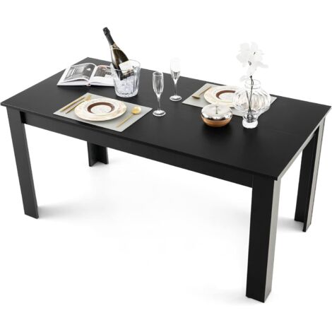 Costway – Table de salle à manger rectangulaire 160 cm pour 6-8 personnes – Bois d'ingénierie noir – Pieds en L – Capacité 150 kg – Pour cuisine et salon (1/5)