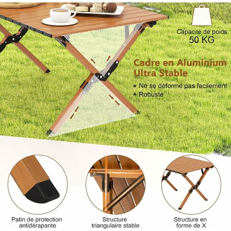 COSTWAY Table de pique-nique pliante avec sac de rangement, pour 4 à 6  personnes, table basse en bambou, pour fête intérieure et extérieure