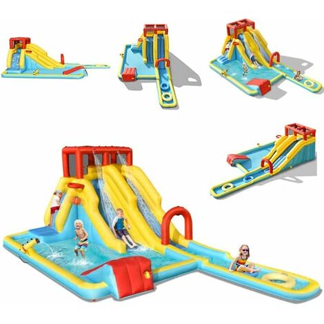 Costway – Château gonflable 8 en 1 avec double toboggan aquatique – Mur d'escalade – Pistolet à eau – Pour 3 enfants de 3 à 10 ans