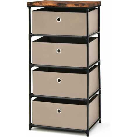 Costway – Commode 4 tiroirs en tissu – Structure métallique stable – Dimensions 42x33,5x84,5cm – Tiroirs pliables pour rangement optimisé – Couleur café clair (1/5)