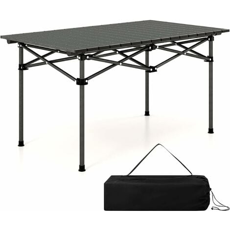 Table Pliante 180 cm Rectangulaire Effet Rotin Noire - Table de Camping Pliante  6 / 8 personnes 180