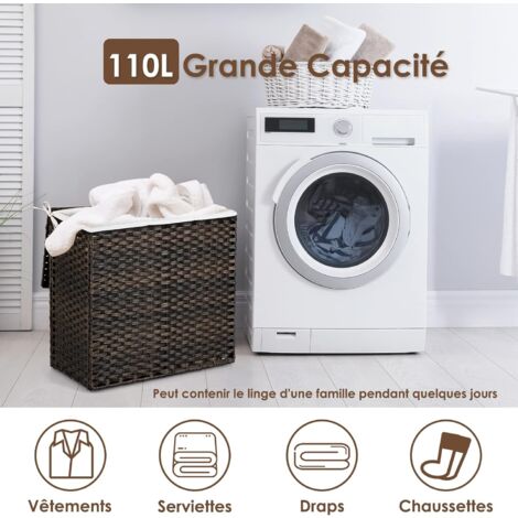 Panier à Linge 34L Avec Couvercle - 30x30x61cm En MDF Résistant Pour Buanderie Ou Salle De Bain
