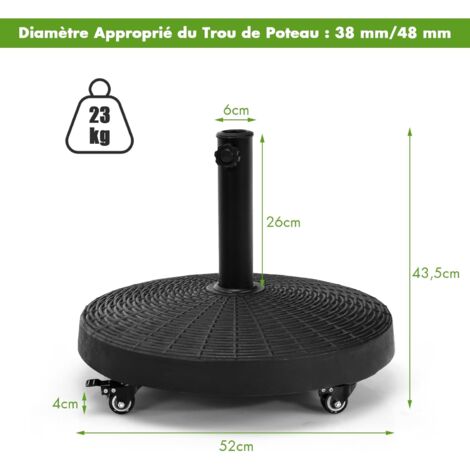 Pied Parasol Outsunny 22,7kg - Base De Lestage Ronde Avec Roulettes Pour Parasol Ø38-48mm