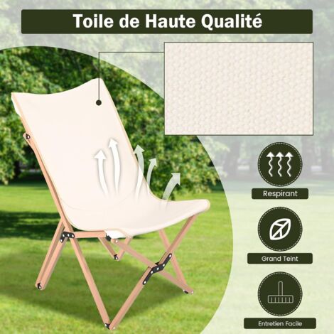 Chaise De Camping Pliante Papillon Toile Beige - Portative, Support 150 Kg - Crystals - Pour Adulte
