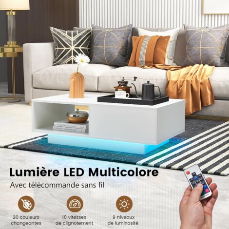 Table Basse LED Laquée Noire Avec Télécommande - 20 Couleurs, 19 Modes, 110x60x40 Cm, étagère - 2