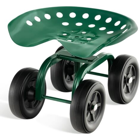Costway – Chariot de jardin avec siège pivotant 360° – Hauteur réglable 28-40,5 cm – Charge 150 kg – Roues larges pour pelouse et serre (1/5)