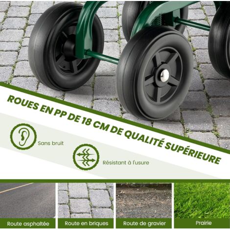 Tabouret De Jardin Roulant QWORK - Siège Pivotant 360° Réglable En Hauteur - Rouge - Pratique Pour Jardinage Et Bricolage