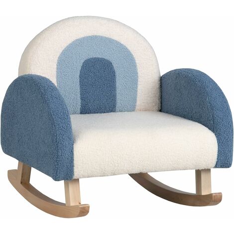 Costway – Fauteuil à bascule enfant en peluche bleu – Pieds en bois de peuplier – Dossier ergonomique – Capacité 50 kg – Pour enfants de 3 à 5 ans