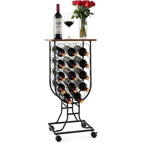 COSTWAY Casier à Vin pour 14 Bouteilles, Étagère à Vin avec Roues Amovibles et Verrouillables, Cadre en Métal Solide, Style Industriel, Support à vin pour Bar, Cuisine, Salle à Manger (1/5)