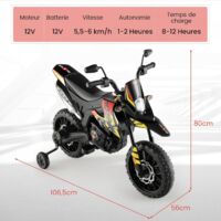 Moto électrique Aprilia Pour Enfant 3-8 Ans - 12V, 6 Km/h, Avec Roues Stabilisatrices, Musique Et Phares - 4