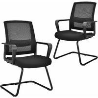 COSTWAY Chaise de Conférence, Chaise Ergonomique en Maille à Dossier Moyen avec Siège Rembourré, pour Salle d'Attente, Réception, Chaise de Conférence Charge Max 136 kg (2)
