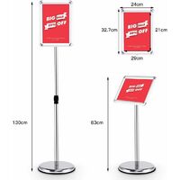 Porte Affiche Sur Pied COSTWAY - Lot De 2 - Format A3, Rotation 360°, Hauteur Réglable 78.5-123 Cm