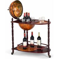 Costway – Casier à vin globe terrestre vintage en bois d'eucalyptus – 3 roues pour déplacement facile – Compartiment spacieux pour bouteilles et verres – Dimensions 70x45x88 cm