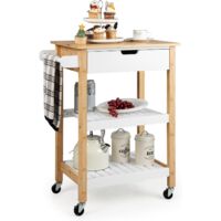 COSTWAY Desserte de Cuisine à roulettes avec Porte Translucide, Chariot de  Service avec Porte-Serviettes et Étagères à 2 Niveaux, pour Cuisine, Salon