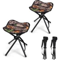 COSTWAY Ensemble de 2 Tabourets de Camping Pliants, Siège de Pêche Léger avec Sangle d'Épaule, Tabouret Trépied Portable pour Randonnée, Chasse, Voyages ou Jardinage, Charge 150KG, Camouflage
