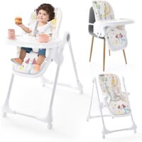 COSTWAY Chaise Haute Bébé Pliable 3 en 1, Chaise Haute Bébé Évolutive avec Double Plateau Amovible et Réglable, 7 Hauteurs et 3 Angles d'Inclinaison, Roue Verrouillable, 6-36 Mois, Max 23KG (Beige)