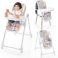 COSTWAY Chaise Haute Bébé Pliable 3 en 1, Chaise Haute Bébé Évolutive avec Double Plateau Amovible et Réglable, 7 Hauteurs et 3 Angles d'Inclinaison, Roue Verrouillable, 6-36 Mois, Max 23KG (Gris)