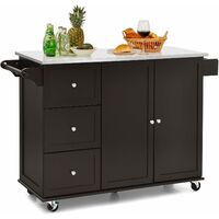 Costway – Desserte de cuisine sur roulettes – Îlot central en acier inoxydable – 3 tiroirs – Armoire à 2 portes – Étagères réglables – Porte-serviettes et support à épices