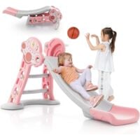 COSTWAY 3 en 1 Toboggan Enfant Pliant en HDPE avec Glisse 114cm & Motif UFO, Aire de Jeux Polyvalent Intérieur Extérieur avec Panier de Basket & Ballon, Charge 20kg pour Enfants de 18 Mois+