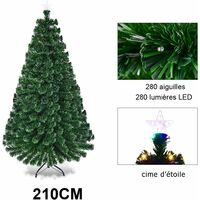 COSTWAY Arbre de Noël LED artificiel sapin éclairage multicolore 210cm