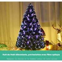 COSTWAY Arbre de Noël LED artificiel sapin Fibre Optique éclairage multicolore 180cm