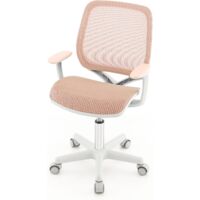 COSTWAY Chaise de Bureau Pivotante Enfants avec Hauteur Réglable 80-92cm, Siège à roulettes Enfants avec Dossier & Accoudoirs Ergonomique, Verrouillage Automatique, Charge 75kg pour 6-15 Ans