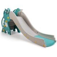 COSTWAY 4 en 1 Toboggan Enfants en Forme Dinosaure avec Panier de Basketball, Toboggan Extérieur Intérieur en HDPE avec Jeu de Lancer d'Anneaux, Charge 50kg pour 1-6 Ans, 188x65x80 cm