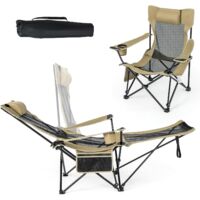 Costway – Chaise de camping pliable avec repose-pieds amovible – Dossier réglable 110°-135° – Tissu Oxford respirant – Charge 150 kg – Poche latérale et porte-gobelet