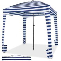 Tente Cabane de Plage Pliable avec Sac de Transport, Auvent de Plage Portable, Bleu+Blanc