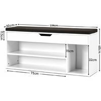 Banc à Chaussures Avec Rangement – 9 Compartiments + Coussin Amovible – Meuble D’entrée Blanc Design - 12